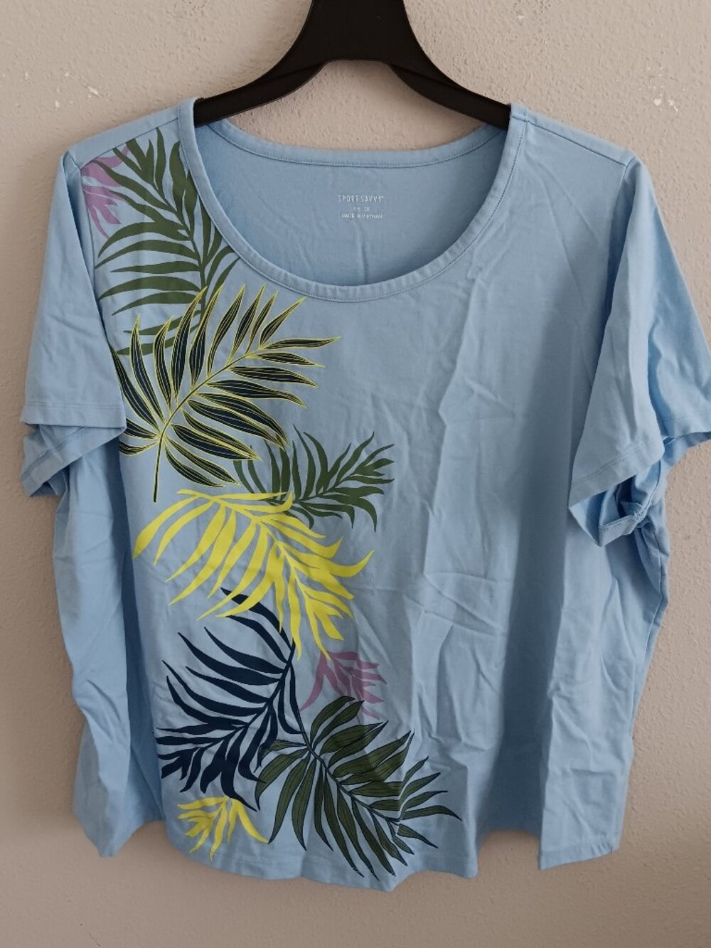 Sport Savvy Tropical Placed Print Tee, Blue Sz 3X a693596